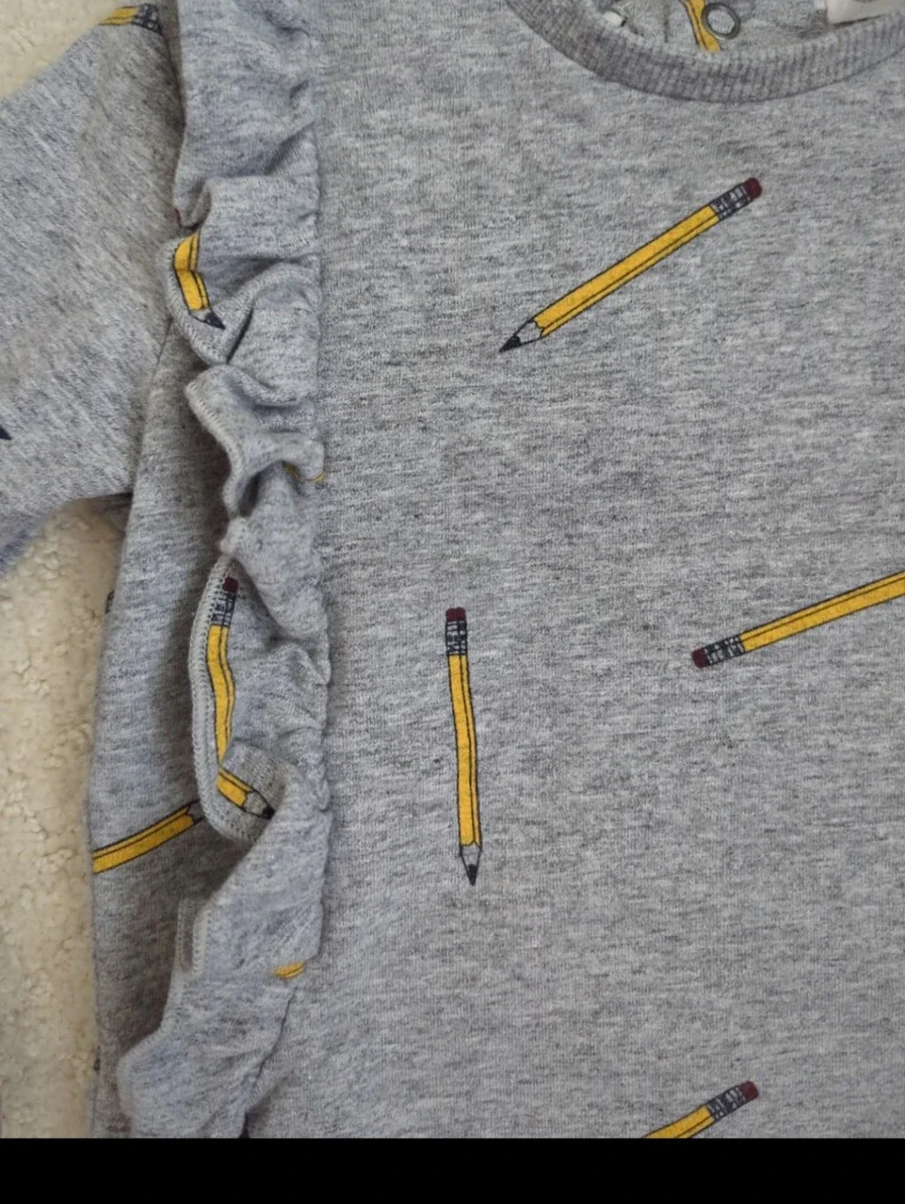 Girls' Gray Pencil-Print Ruffle Sweatshirt